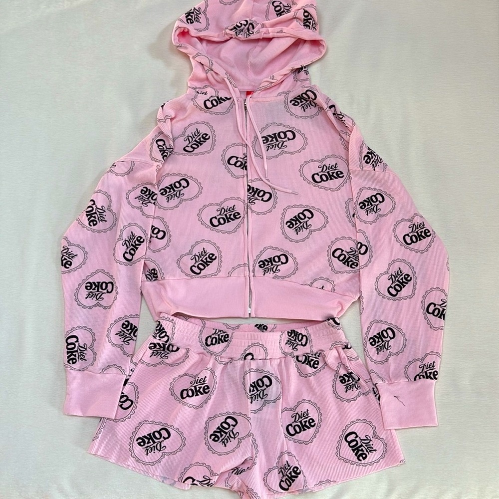 Coca Cola Matching set with Diet Coke Logo - waffle full zip hoodie and shorts - Picture 2 of 9